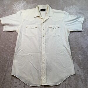 VTG Roebucks Western Shirt Mens XL Yellow Pearl Snap Cowboy Rodeo Rancher
